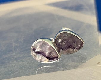 Blue John Tear Drop Stud Earrings, Sterling Silver, Derbyshire Mined Stone (1cm x 0.75cm)