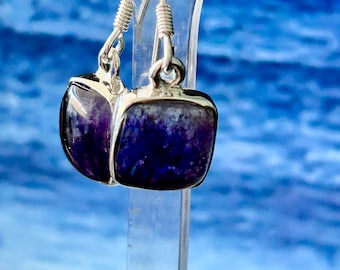 Blue John square medium earrings sterling silver Natural stones mined in derbyshire U.K. set in sterling silver. unique