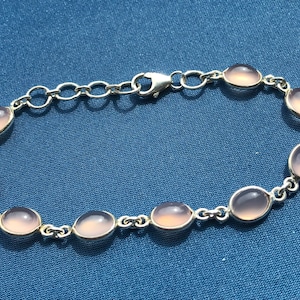 rose quartz cabochon set Sterling Silver Bracelet
