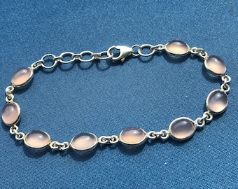rose quartz cabochon set Sterling Silver Bracelet