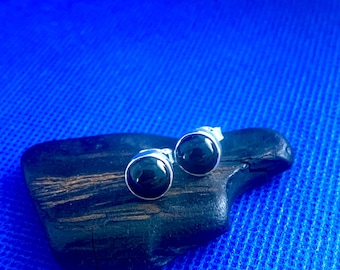 Whitby Jet earrings small studs set in  sterling silver Natural polished stones Whitby Yorkshire U.K *1Local to us.