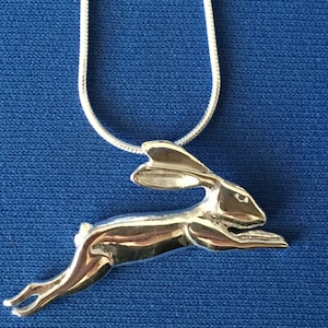 Hare Leaping Pendant and Snake Chain Solid Silver .925