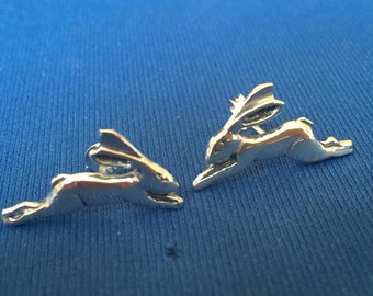 Hares running Stud Earrings  sterling silver .925