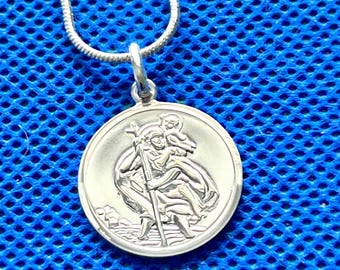 St Christopher round pendant in Sterling Silver and 46cm snake chain