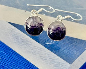 Blue John round drop Sterling Silver Earrings – Derbyshire Natural Stone *12
