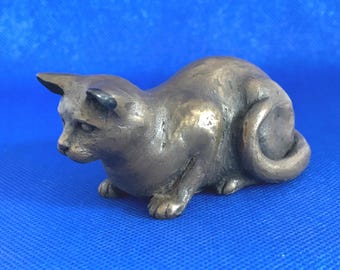 Cat crouching figurine Cold cast bronze fine quality made in the U.K.