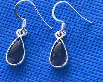 Blue john Sterling Silver Earrings: tear drop Polished Stone, Victorian Style Derbyshire unique gem 11*