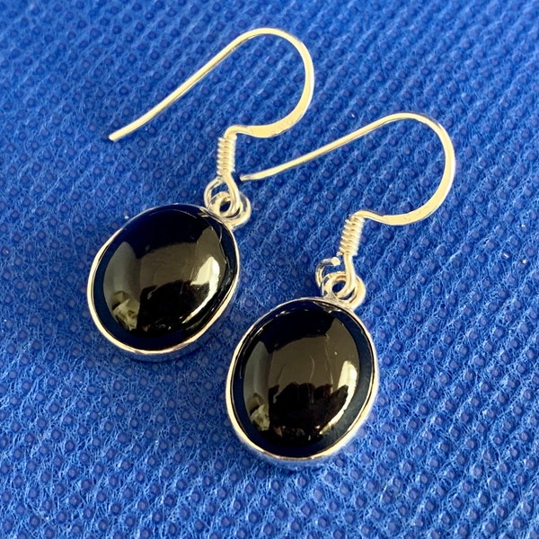 Whitby Jet earrings medium set in  sterling silver Natural polished stones Whitby Yorkshire U.K *1Local to us.