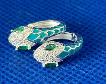 Snake faux gems Czs huggies earring sterling silver .925
