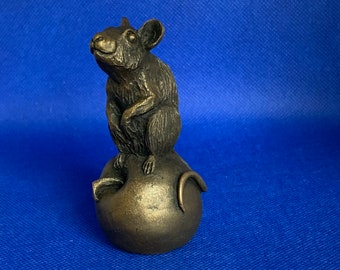 Mouse on an apple Bronze Cold Cast figurine
