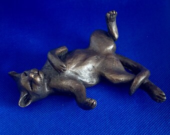 Cat..kitten lazy on her/his back Cold Cast Bronze figurine  ...made in the UK