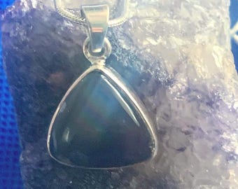 Blue John triangular drop earrings sterling silver small Natural stones mined in derbyshire U.K. set in sterling silver.