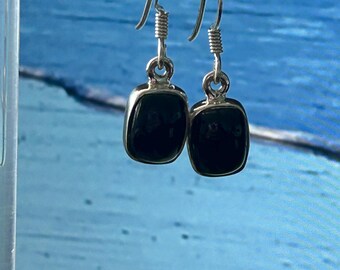 Whitby Jet Sterling Silver Earrings: Polished Stone, Victorian Style *012