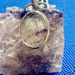 Blue John pendant small  oval drop sterling silver and snake chain Natural stones mined in derbyshire U.K.rare gem set in sterling silver.