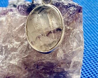 Blue John pendant small  oval drop sterling silver and snake chain Natural stones mined in derbyshire U.K.rare gem set in sterling silver.