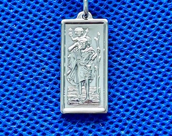 St Christopher oblong  pendant in Sterling Silver and 46cm snake chain