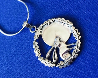 Hare and the Moon with Oak Leaves Sterling Silver .925 Pendant and Snake Chain