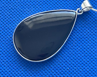 Whitby Jet Sterling Silver large Pendant - Victorian in Style with Silver Snake Chain