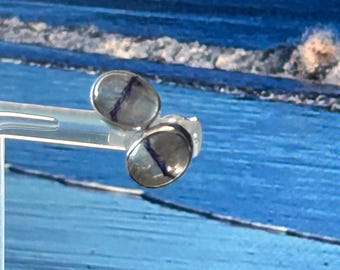 Blue John Oval Stud Earrings, Sterling Silver, Derbyshire UK Stone (1cm x 0.75cm)*509