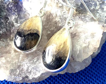 Blue John oval small earrings sterling silver Natural stones mined in derbyshire U.K. set in sterling silver.#27