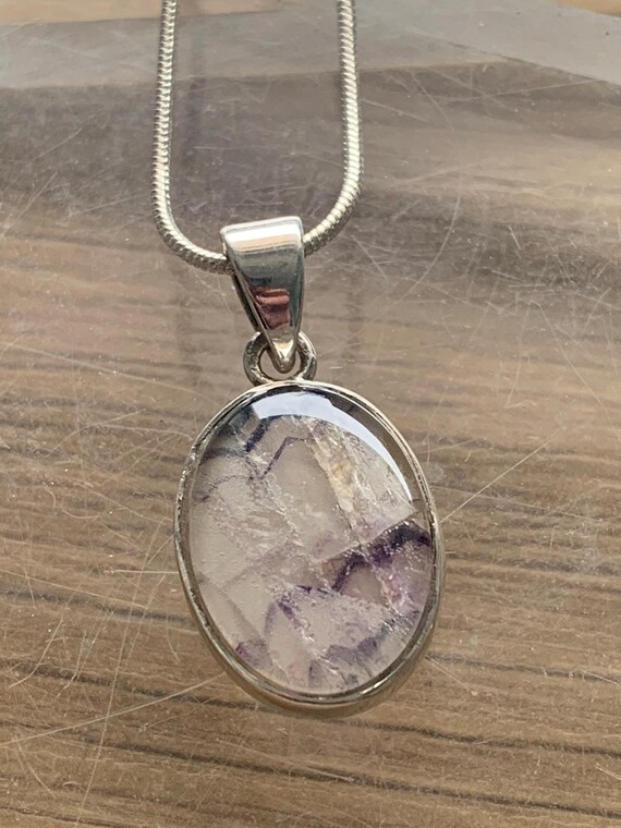 Blue John Pendant Small Oval Drop Sterling Silver and Snake Chain