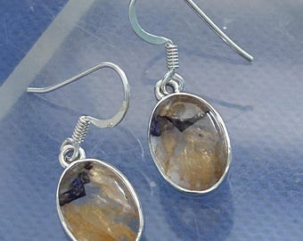 Blue John  oval large earrings sterling silver Natural stones mined in derbyshire U.K. set in sterling silver. unique