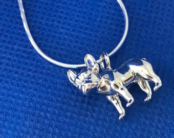 French bulldog pendant and snake chain sterling silver