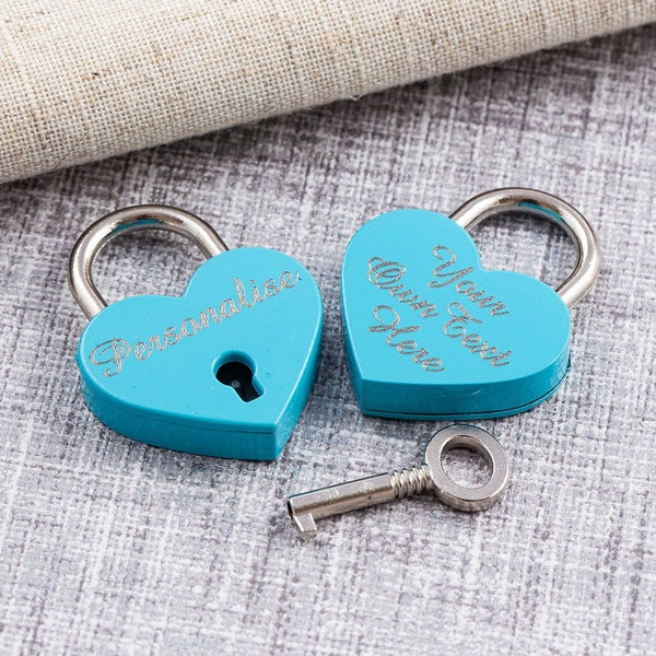 Personalized heart lock, blue heart padlock and key, personalized gift, gift for couple, wedding gift for him, customized padlock, love lock