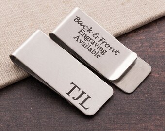 Tioneer Stainless Steel Letter P Initial Floral Box Monogram Engraved Money Clip Credit Card Holder