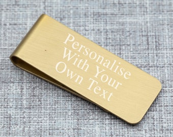 Personalised engraved money clip, gold plated steel, groomsman gift, for boyfriend, for husband, for dad, note holder, cash money holder