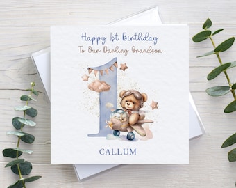 Personalised 1st birthday card, aeroplane airplane card, hammered texture, card for son, for grandson or nephew, kids boys children, age 1