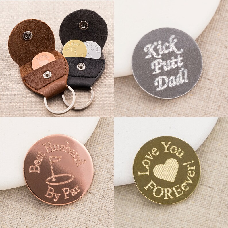 Personalized Copper Golf Ball Marker Black Leather Case Gift Etsy