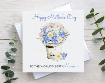 Personalised Mother's Day card, card for Mum Mummy Mom, Happy Mothers day, floral card, daisy forget me knot flowers, from son or daughter