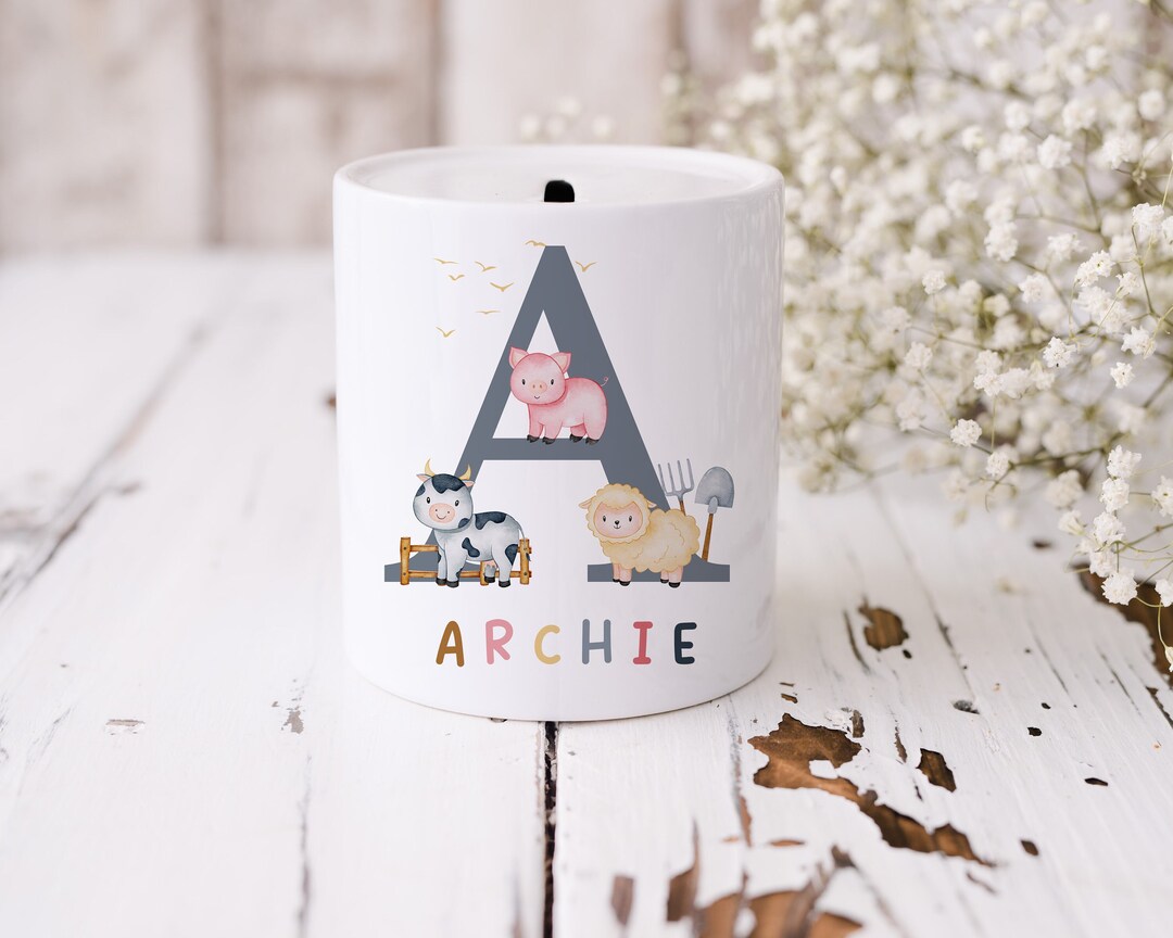 Personalised Farm Animal Money Box Ceramic Coin Collector Etsy