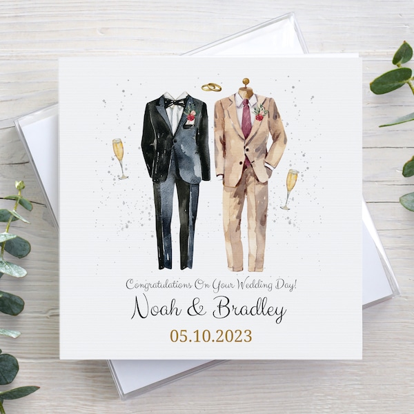 Personalised wedding card, LGBT same sex wedding, mr and mr, his & his, linen texture, gay marriage card, congratulations card with envelope