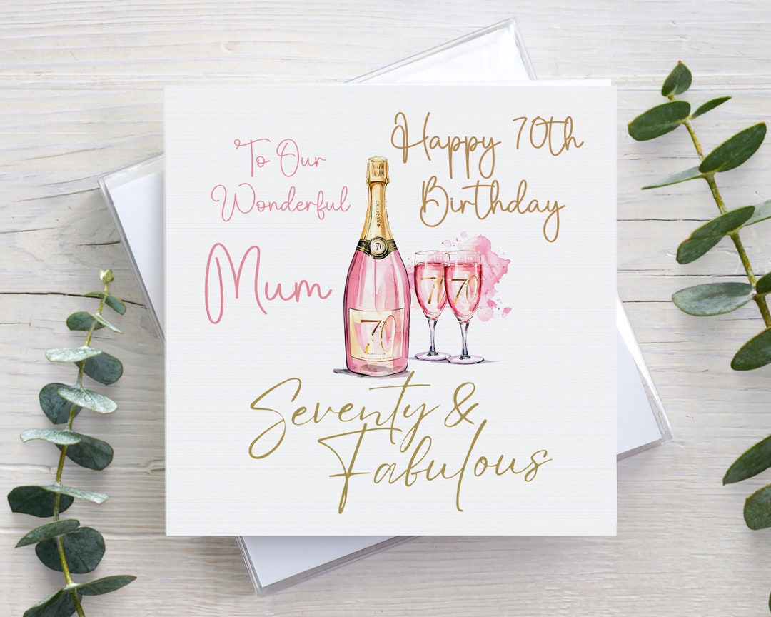 Personalised 70th Birthday Card, for Her, Pink Champagne, for Mum Nan ...