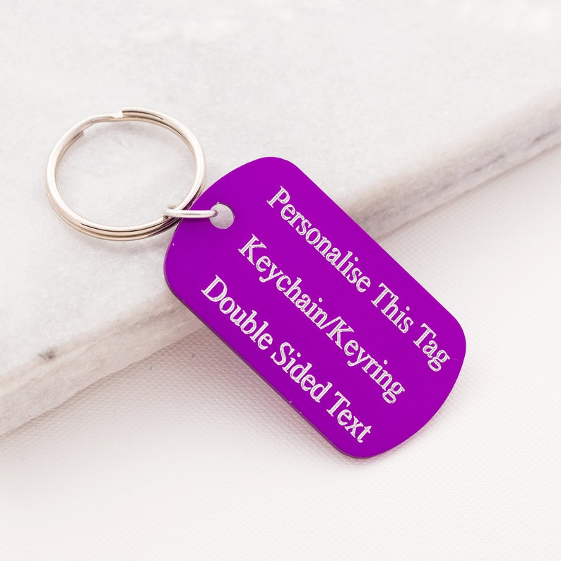 Personalized dog tag keychain purple keyring engraved Etsy