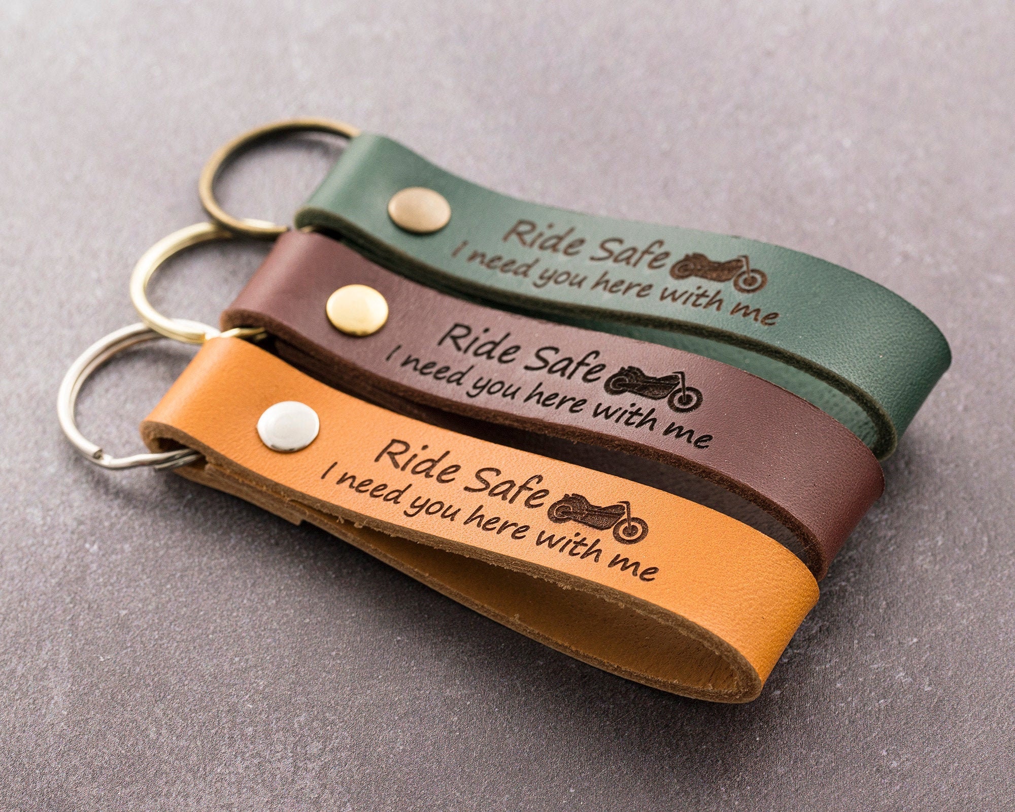 Personalised leather keyring motorbike keychain ride safe Etsy