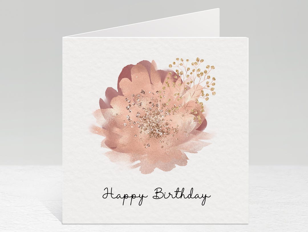 Pink and Gold Floral Happy Birthday Card for Any Age, Women Her, Floral ...