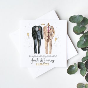 Personalised wedding card, LGBT same sex wedding, mr and mr, his & his, linen texture, gay marriage card, congratulations card with envelope image 3