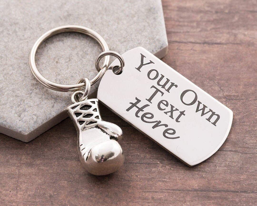 Personalised Engraved Boxing Glove Keyring, Steel Keychain, Gift for