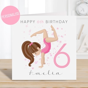 Carte d'anniversaire personnalisée pour gymnaste, gymnastique sportive, tout âge 5ème 6ème 7ème 8ème 9ème, tous nom et parenté, fille nièce petite-fille