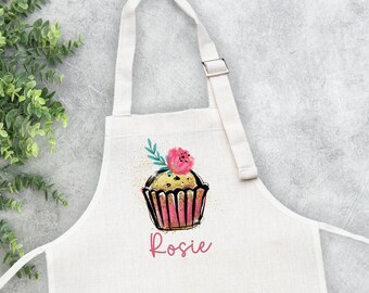 Personalised children's apron, linen apron, kids girls, cupcake baking cookery, little chef, any name, daughter granddaughter niece gift