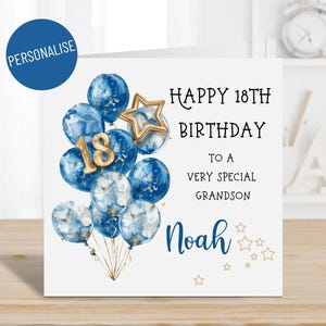 Personalisierte Karte zum 18. Geburtstag für ihn, blaue Ballons, Karte für Bruder Sohn Enkel Neffe, Geburtstagskarte, alles Gute zum Geburtstag, Geburtstagskarte