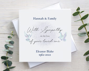 Personalised sympathy card, bereavement card, loss of loved one, condolences card, any relation, loss of parent grandparent uncle aunt