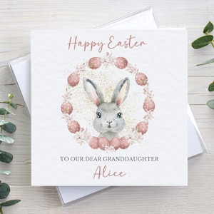 Personalised Happy Easter card, for kids children girls, card for daughter, granddaughter or niece, easter bunny rabbit card, white envelope