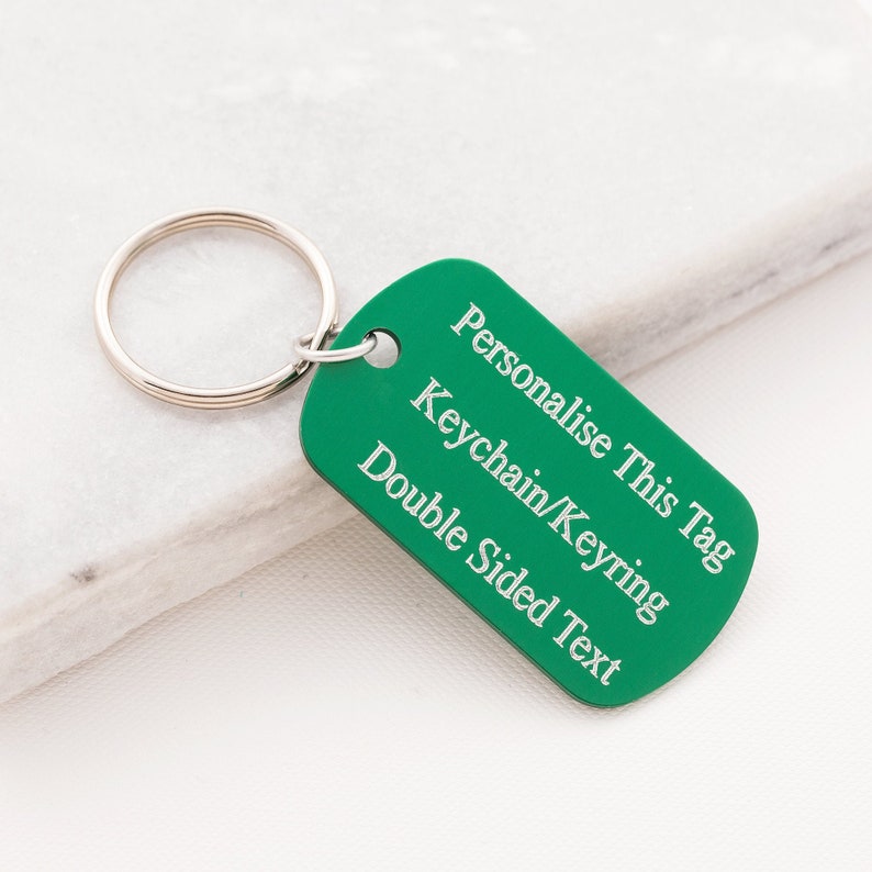 Personalized dog tag keychain green keyring engraved Etsy