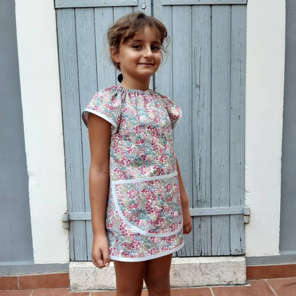 Art Smock 4-6 Years Short Sleeve Kindergarden Pale Pinks and Greys Liberty Painting Apron Tablier Rose Gris Filles Ecolier Ecole Peinture