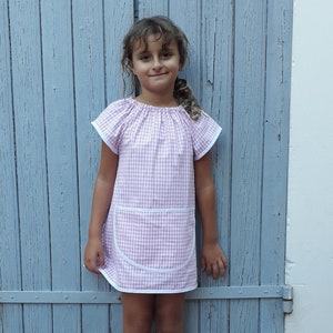 Art Smock 4-6 Years Short Sleeve Kindergarden Pink Check Painting Apron Tablier Rose Vishy Manches Courtes Filles Ecolier Ecole Peinture