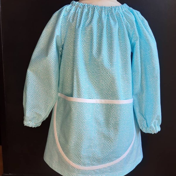 Art Smock 4-6 Years Long Sleeve Cotton Aqua Blue Geometric Craft Childrens  Painting Apron Tablier Maternelle Bleu Blouson Ecolier Enfant